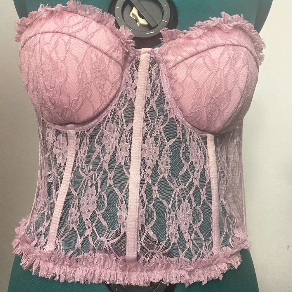 Wild Cat Fashion Pink Lace Corset Top NWT Size M | Lingerie Bustier Lace Up